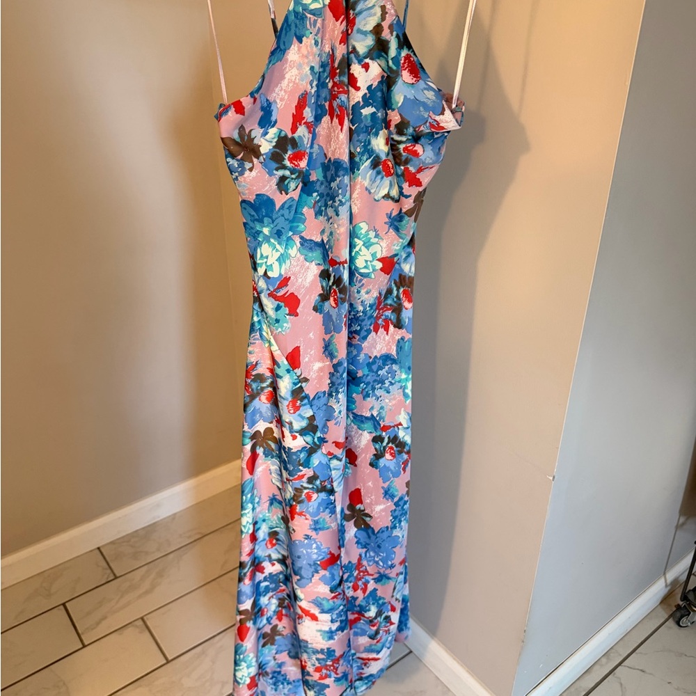 Anthropologie Blue and Pink Floral Dress